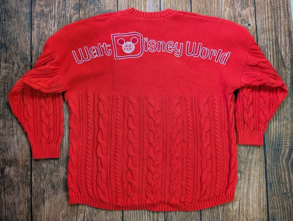 Disney Parks Walt Disney World Red Cable Knit Spirit Jersey Sweater Size XL Nice